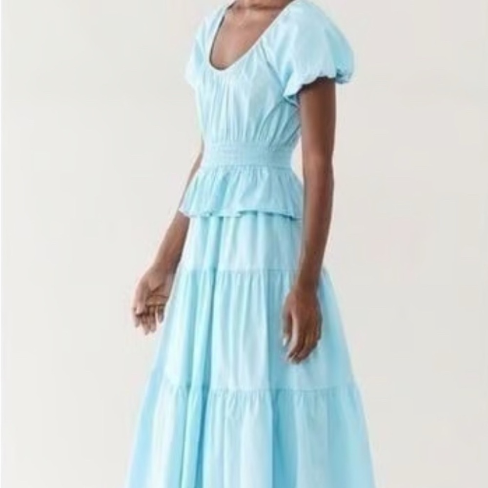 Light Blue Puff Sleeve Maxi Dress